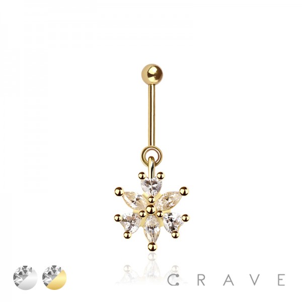 316L SURGICAL STEEL CZ FLORAL MARQUISE FLOWER BURST VERTICAL HELIX STUD